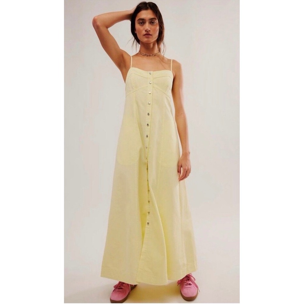 Free People Just Jill Yellow Denim Cotton Maxi Dress Size XS